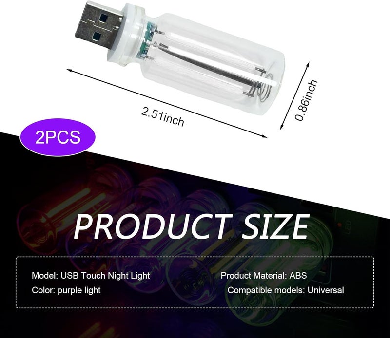 SLIMI 2 PCS Car UBS Light, Plug-in USB Night Light Bulb, Touch-sensitive Adjustable Light Car Atmosphere Lamps, Portable Mini Atmosphere Lamps, Universal Car Lights Interior, for Most Cars (Purple) - Image 2